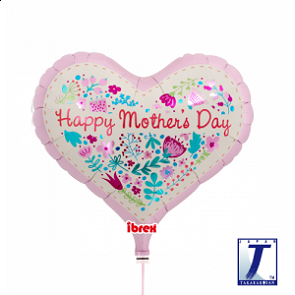 ADD-BAL93 Mothers Day Floral Heart Shape Foil Helium Balloon 14"